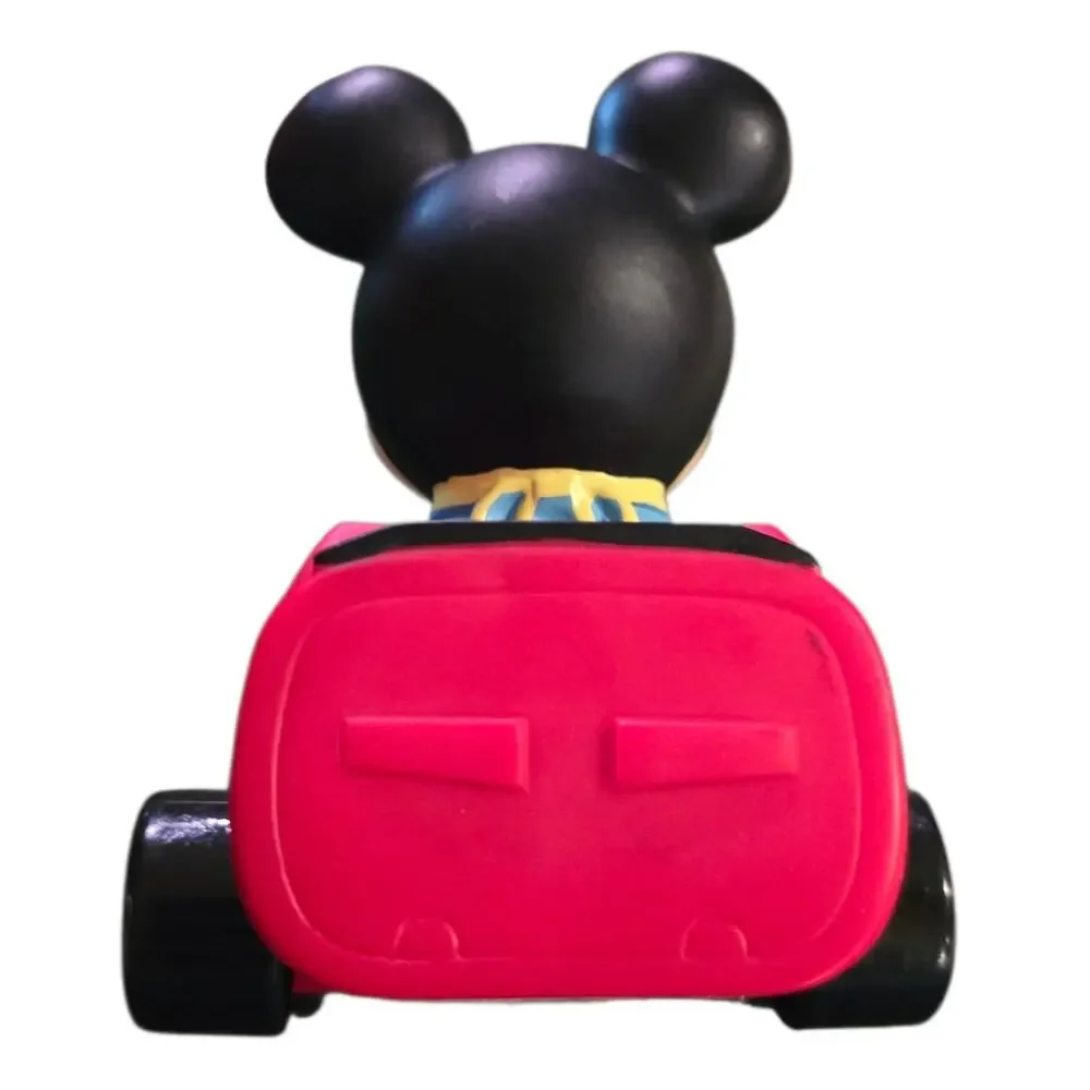 Disney Parks Mickey Mouse Rolling Toy Car Plastic Small Red 3.25in x 4.25in